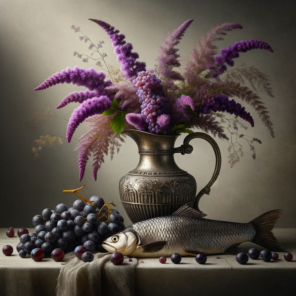 fish, grapes and flowers